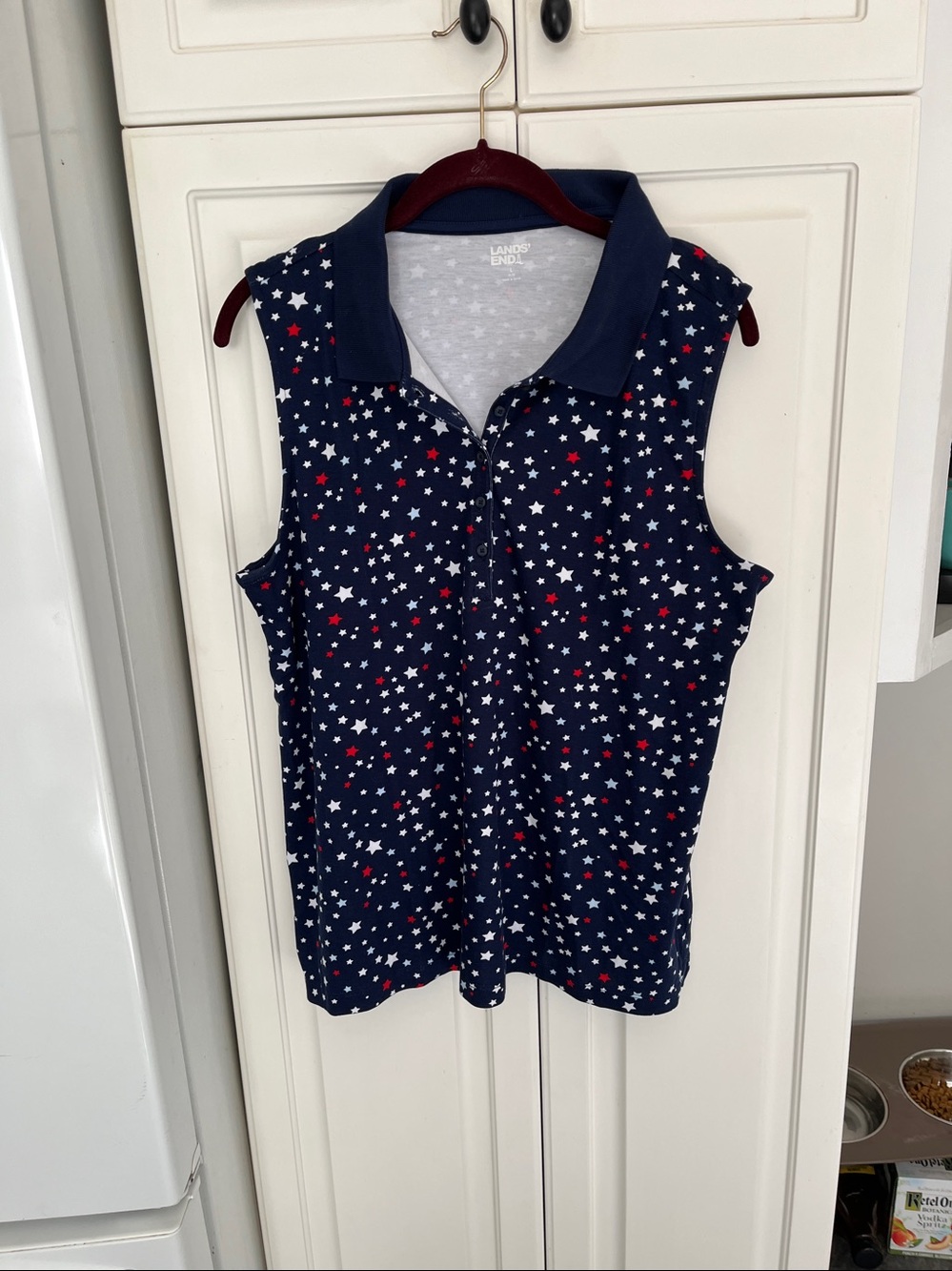 Patriot Lands End sleeveless collar top. Large